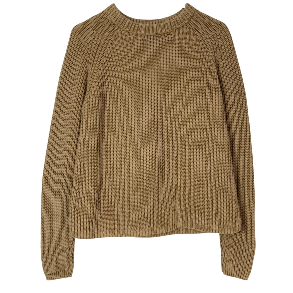 Quince Organic Cotton Fisherman Rib Crew Neck Raglan Sweater Tan S